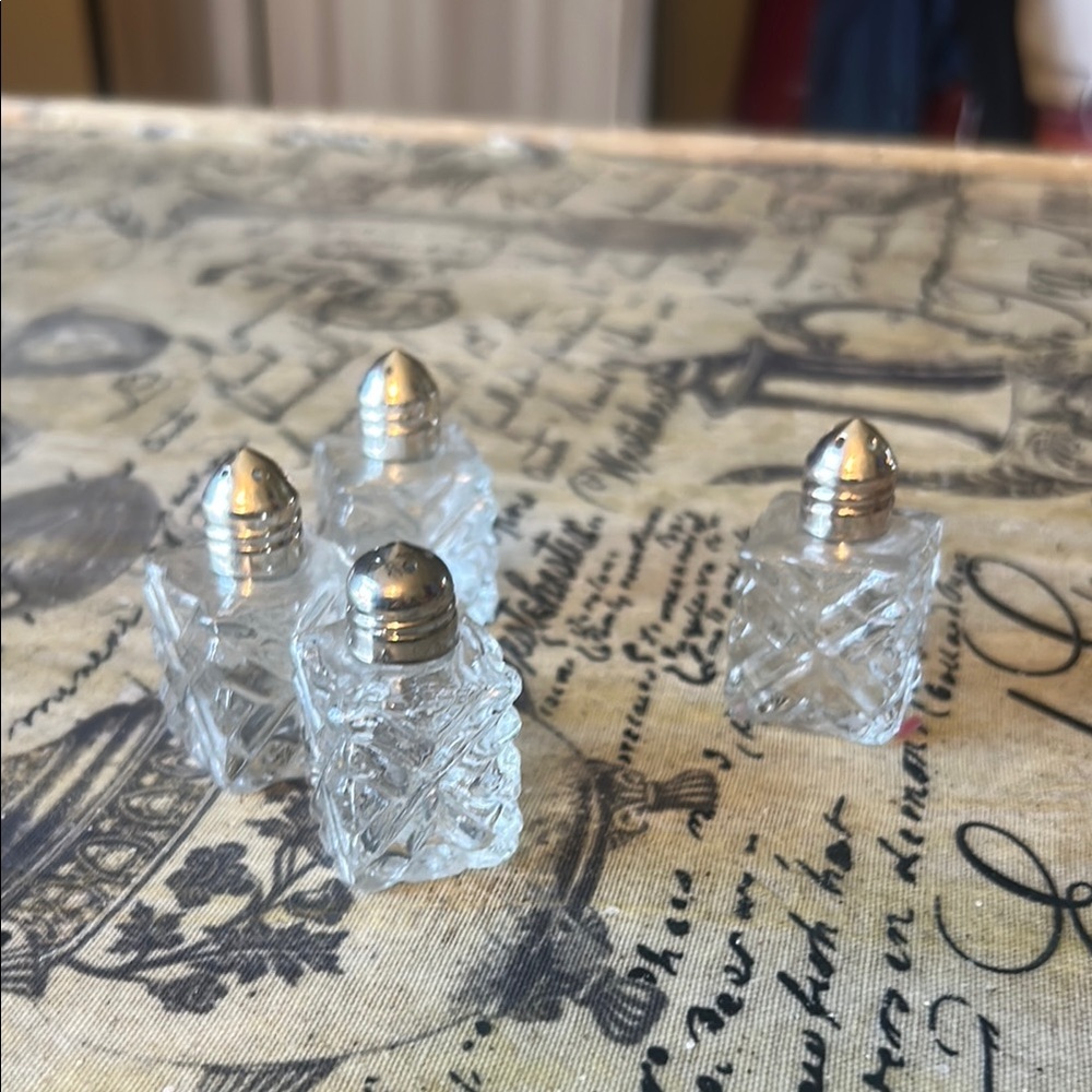 Vintage Glass Salt and Pepper Shakers with Silver Tops